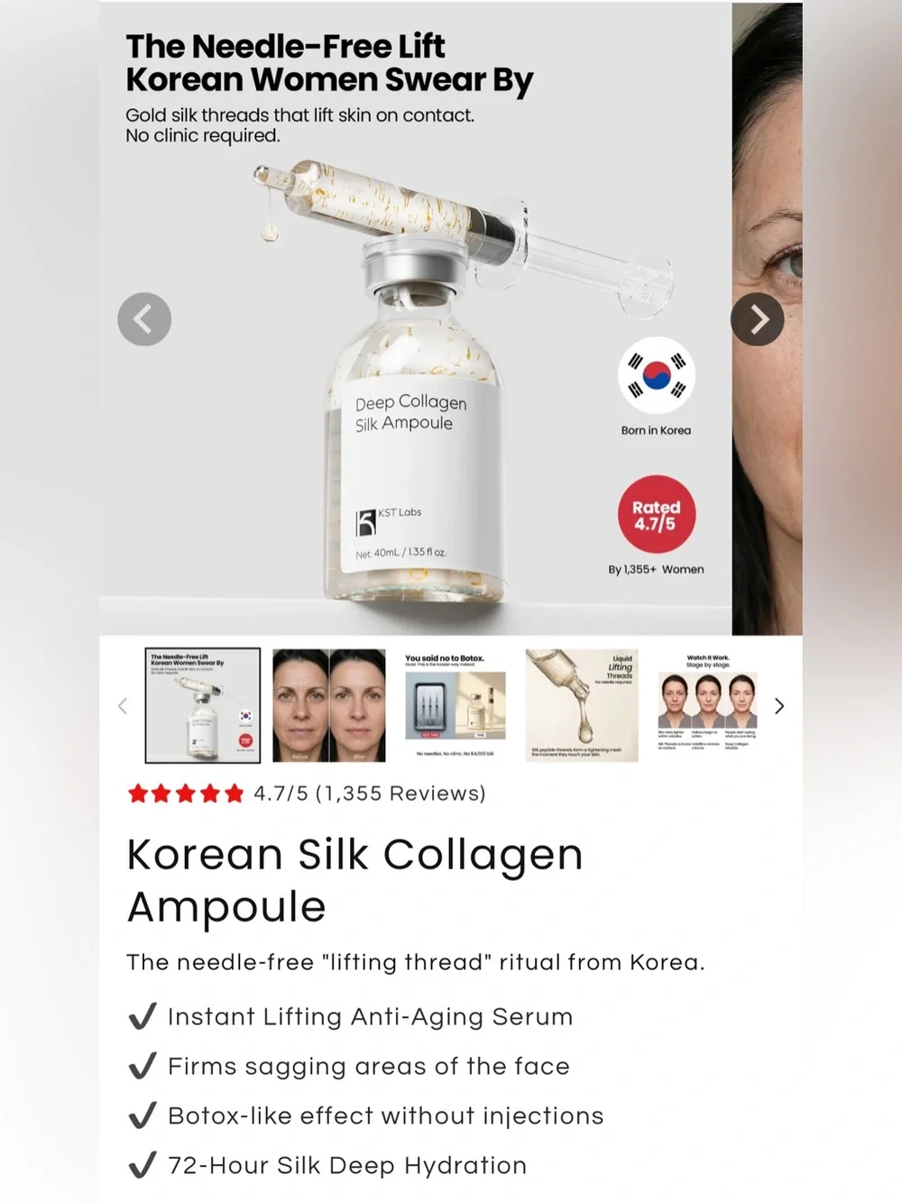 Deep Collagen Silk Peptide Facial Ampoule - White
